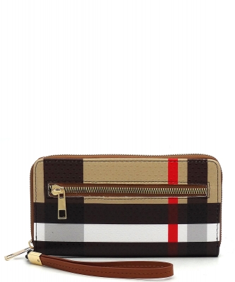 Plaid Check Accordion Card Holder Wallet Wristlet TAN